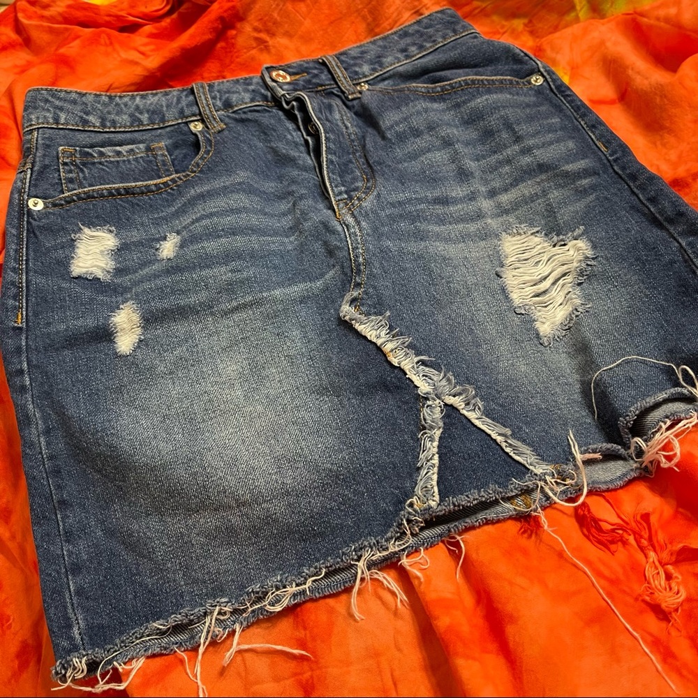 Distressed Denim Skirt